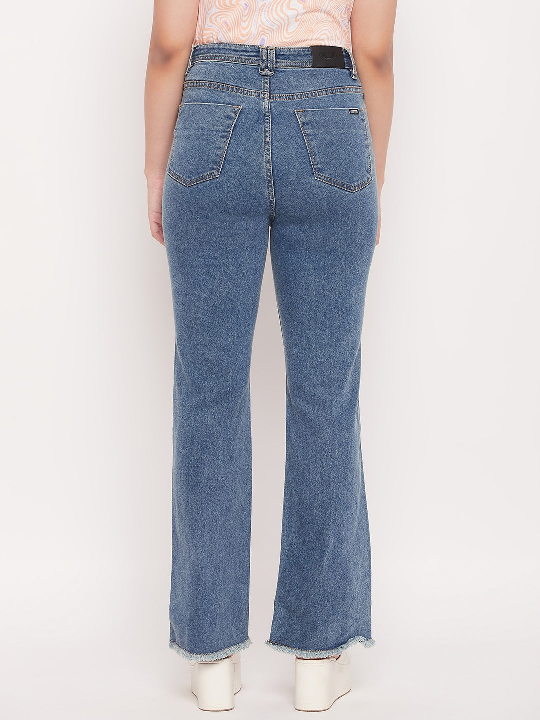 Madame Light Blue Fade Raw Hem Flared Jeans