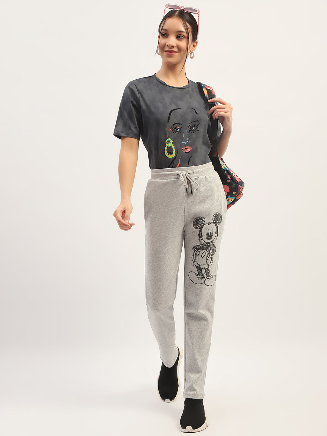 Madame Printed Charcoal Cotton T-Shirt