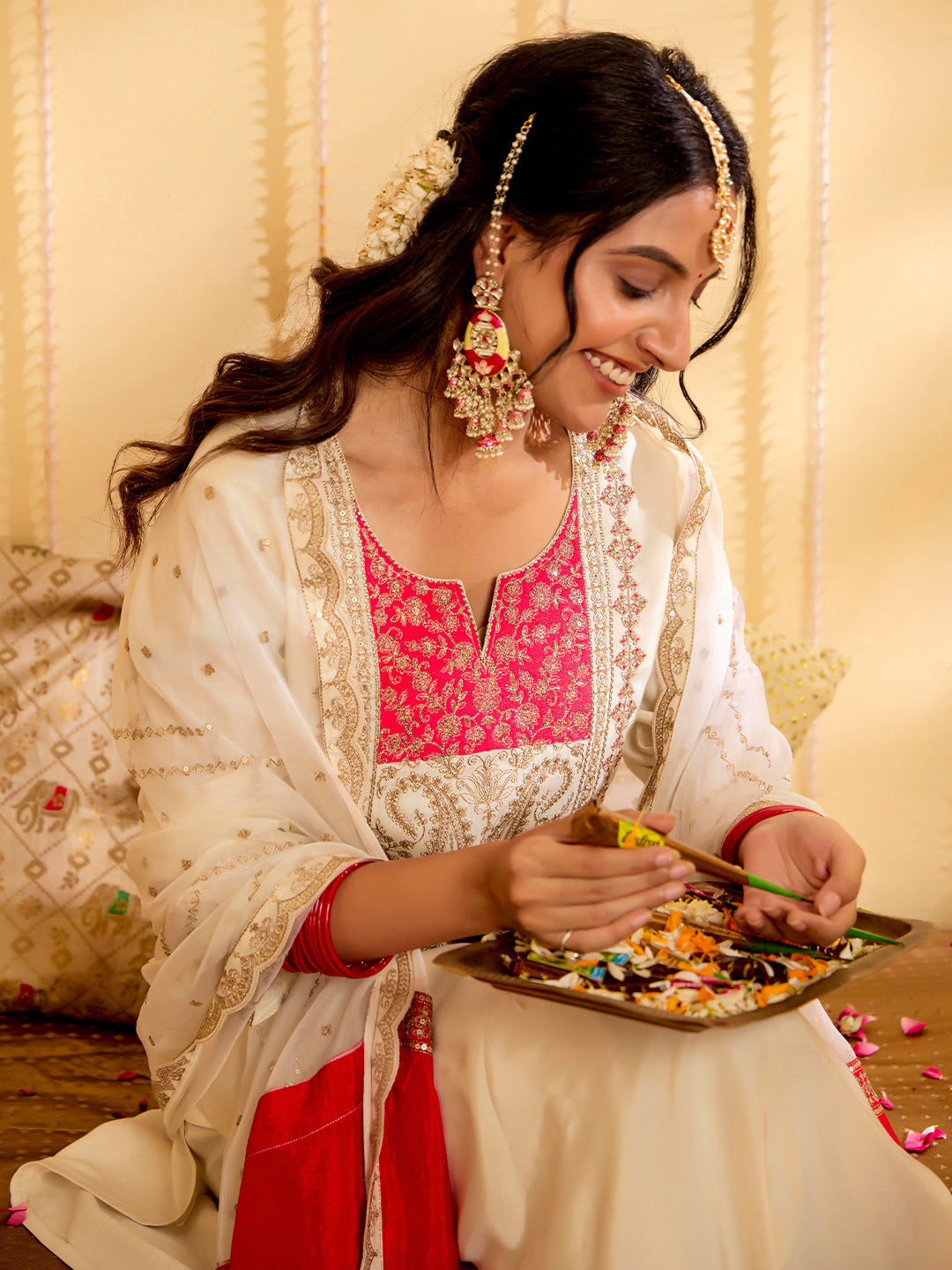 Jaipur Kurti Ladies Western Kurti 3Pcs Set 2C24Kptdr001 Cream&Fuch