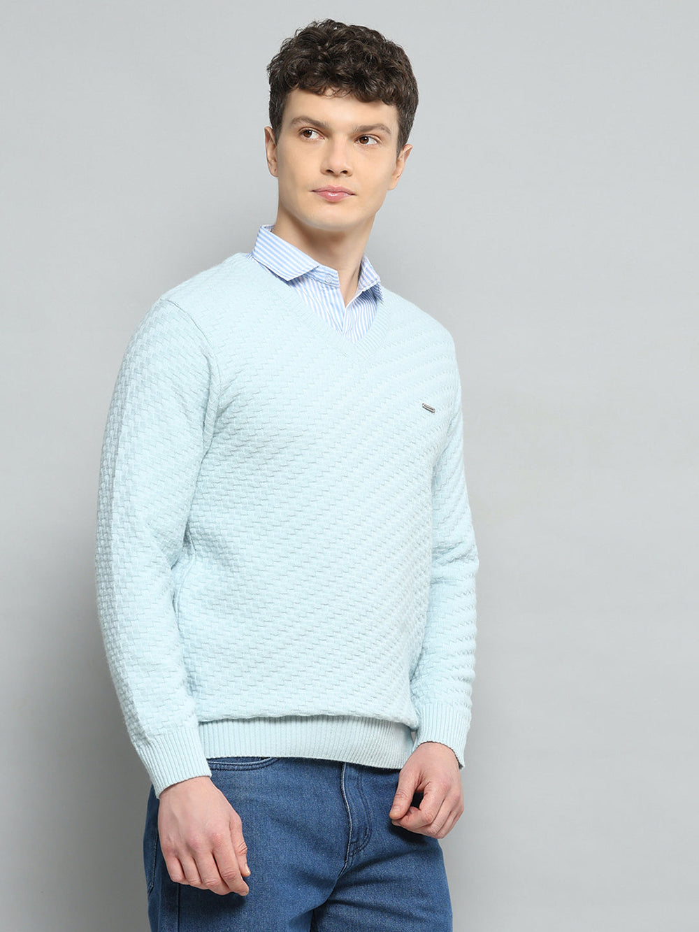 Men Olive Self Design High Neck Full Sleeve Pullover - Goyalsons ShopMax