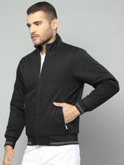 Men Black Solid Collar Full Sleeve Jacket