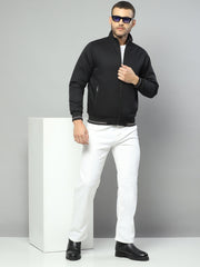 Men Black Solid Collar Full Sleeve Jacket