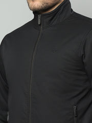 Men Black Solid Collar Full Sleeve Jacket