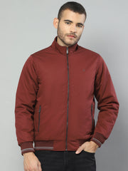 Men Maroon Solid Collar Full Sleeve Jacket