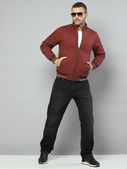 Men Maroon Solid Collar Full Sleeve Jacket