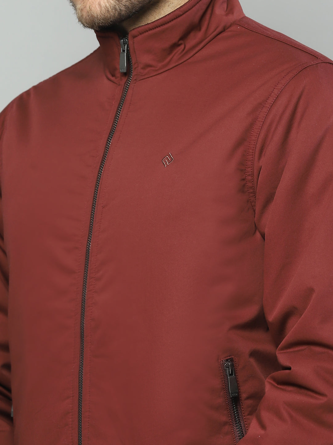 Men Maroon Solid Collar Full Sleeve Jacket