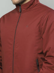 Men Maroon Solid Collar Full Sleeve Jacket