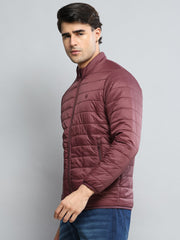 Men Maroon Solid Mock Neck Full Sleeve Jacket - Goyalsons ShopMax