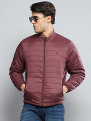 Men Maroon Solid Mock Neck Full Sleeve Jacket - Goyalsons ShopMax