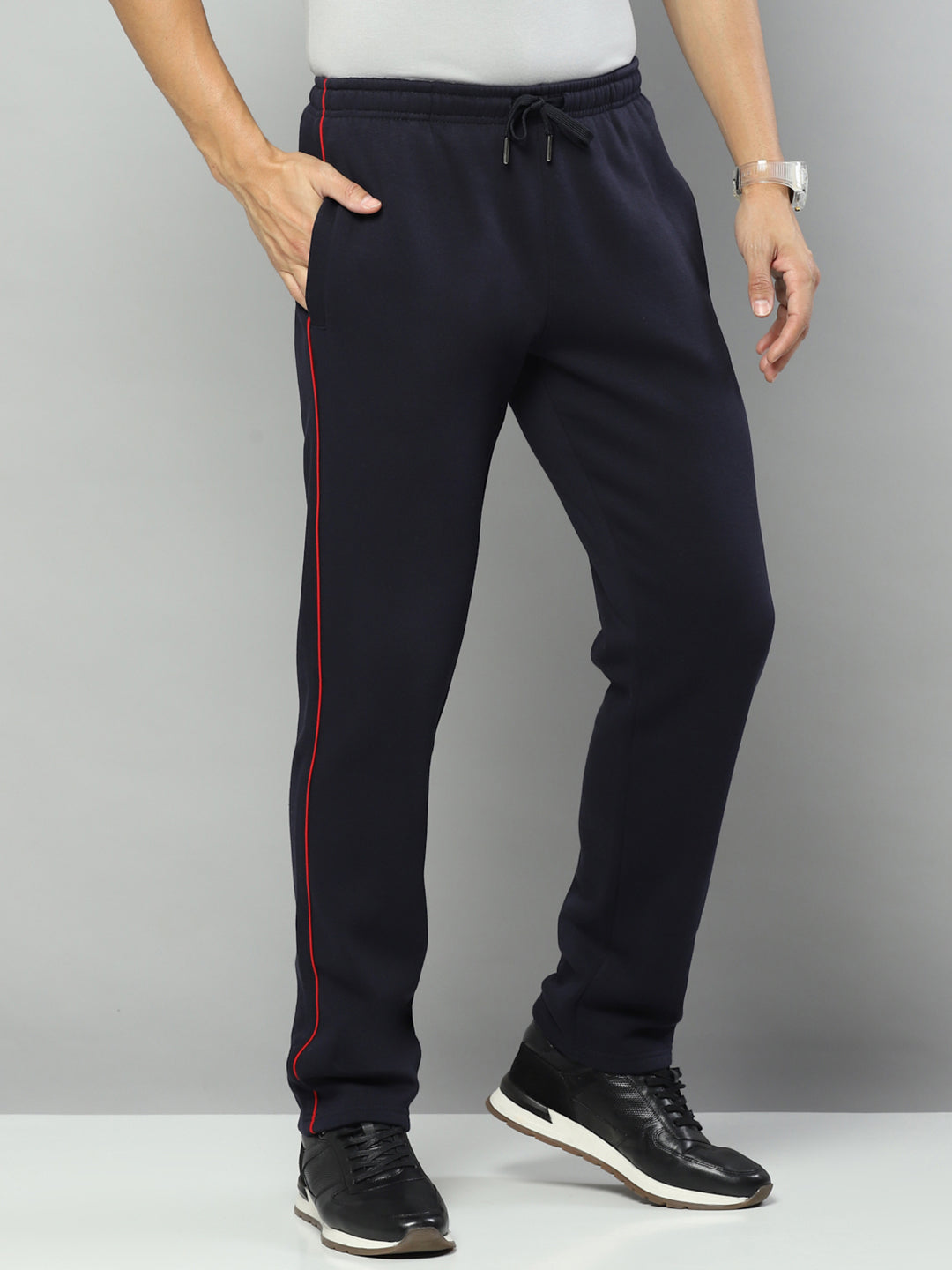 Men Navy Blue Solid Regular Fit Winter Lower