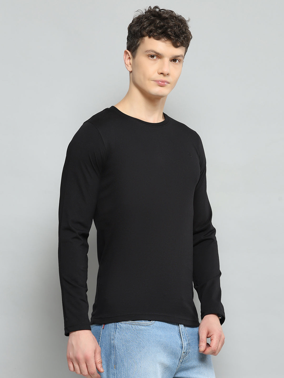 Men Black Solid Round Neck Full Sleeve T-Shirt - Goyalsons ShopMax