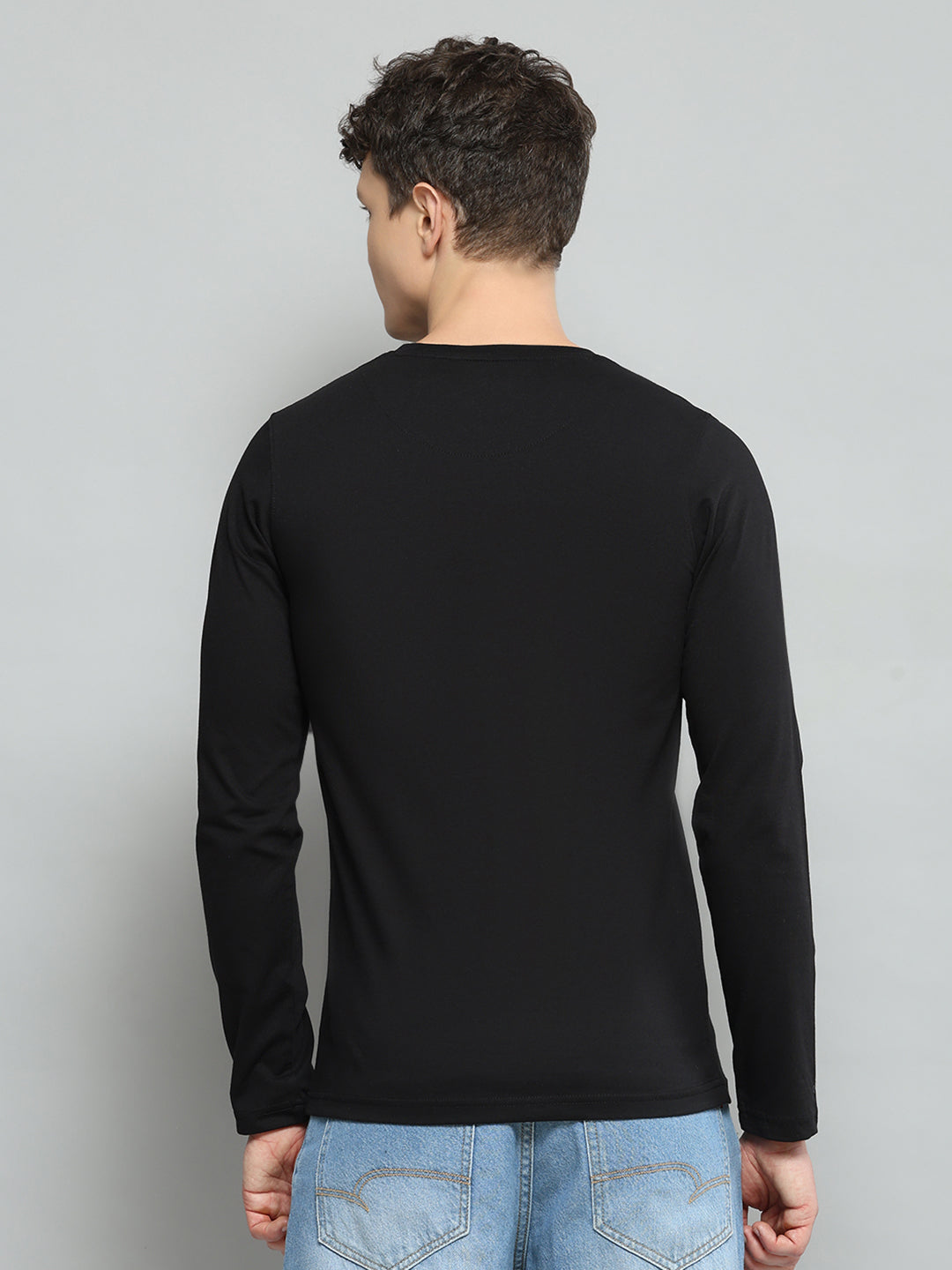 Men Black Solid Round Neck Full Sleeve T-Shirt - Goyalsons ShopMax