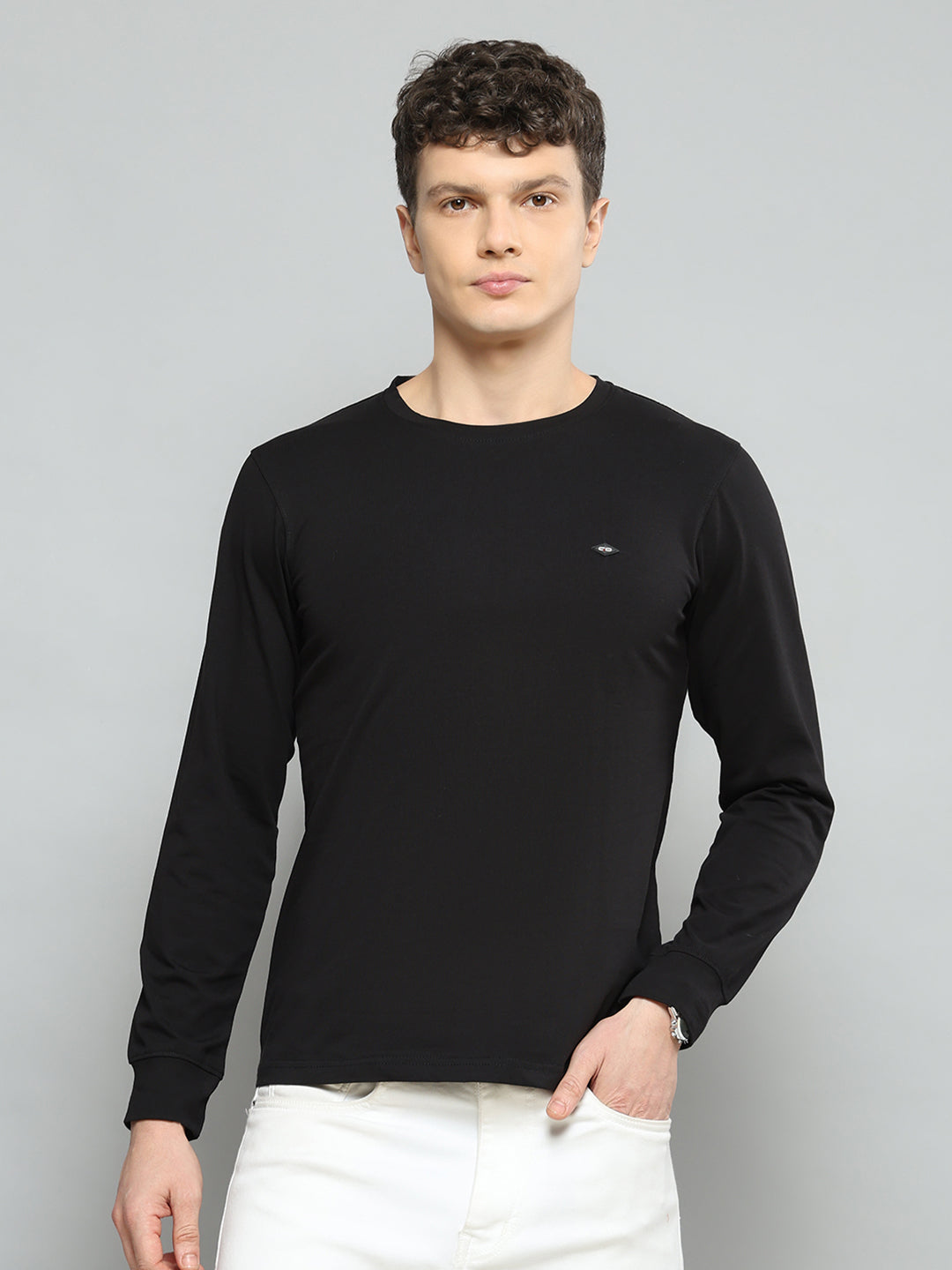 Men Black Solid Round Neck Full Sleeve T-Shirt - Goyalsons ShopMax