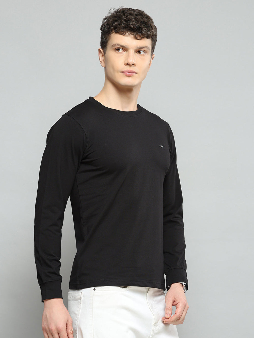 Men Black Solid Round Neck Full Sleeve T-Shirt - Goyalsons ShopMax