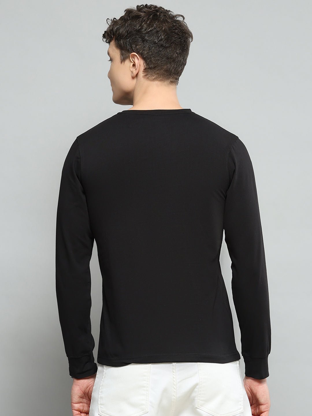 Men Black Solid Round Neck Full Sleeve T-Shirt - Goyalsons ShopMax