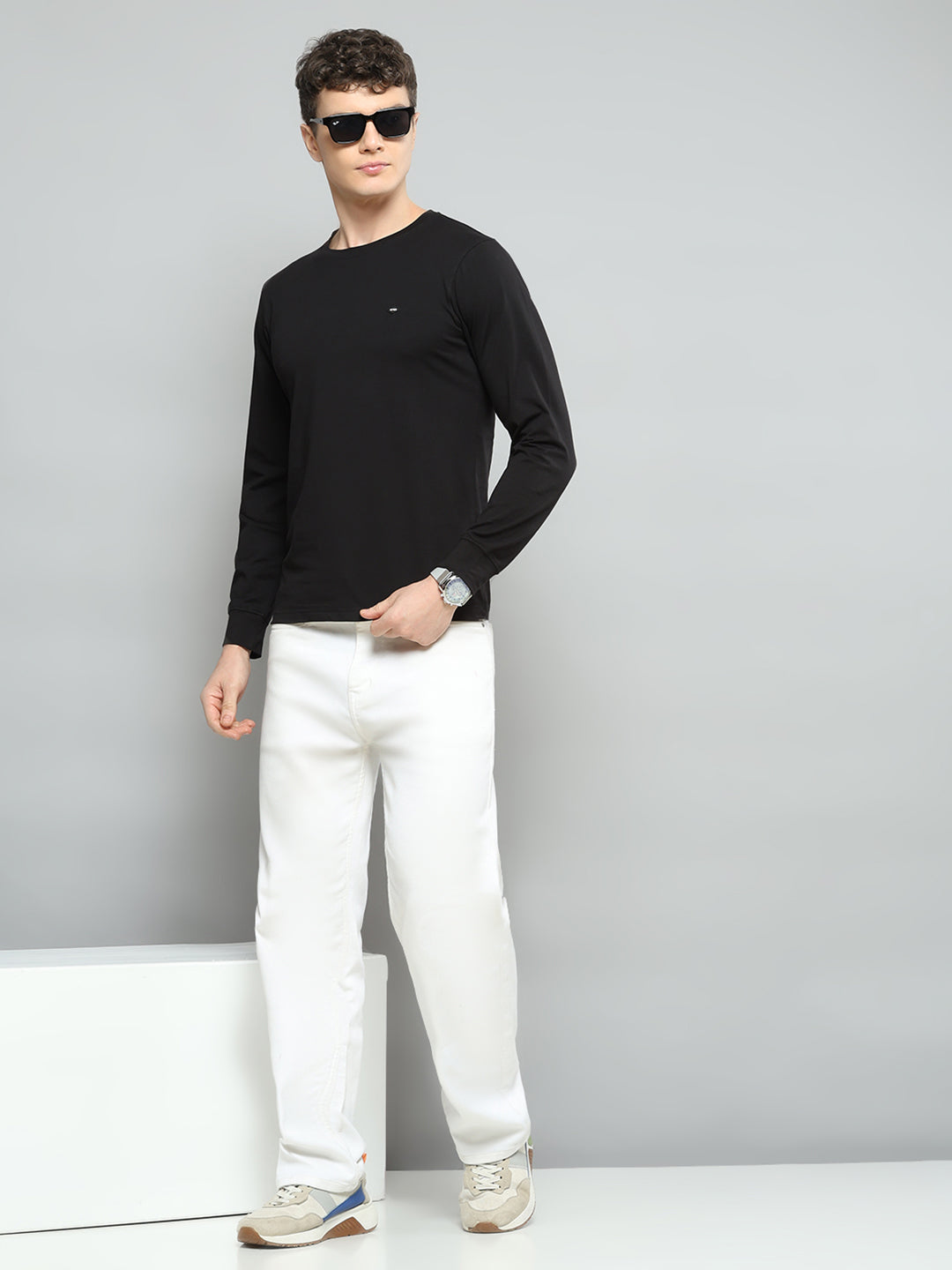 Men Black Solid Round Neck Full Sleeve T-Shirt - Goyalsons ShopMax