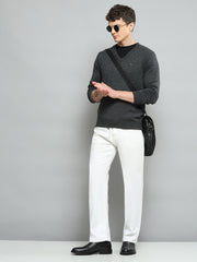 Men Grey Solid V Neck Full Sleeve Pullover - Goyalsons ShopMax