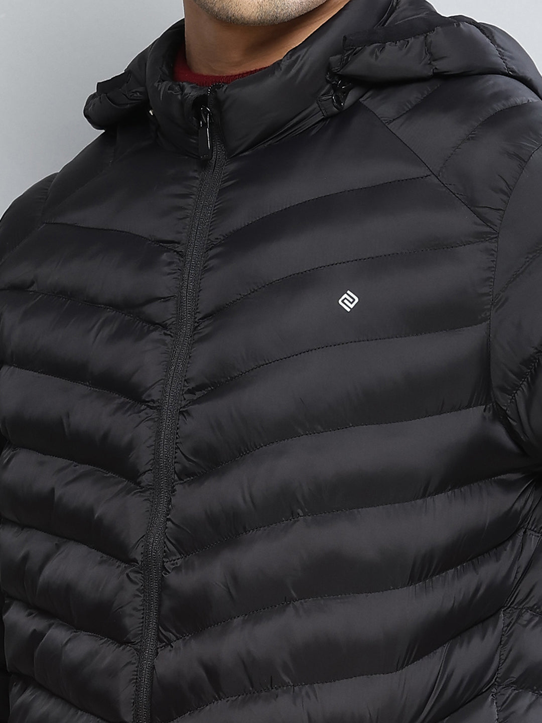 Men Black Solid Hooded Full Sleeve Jacket