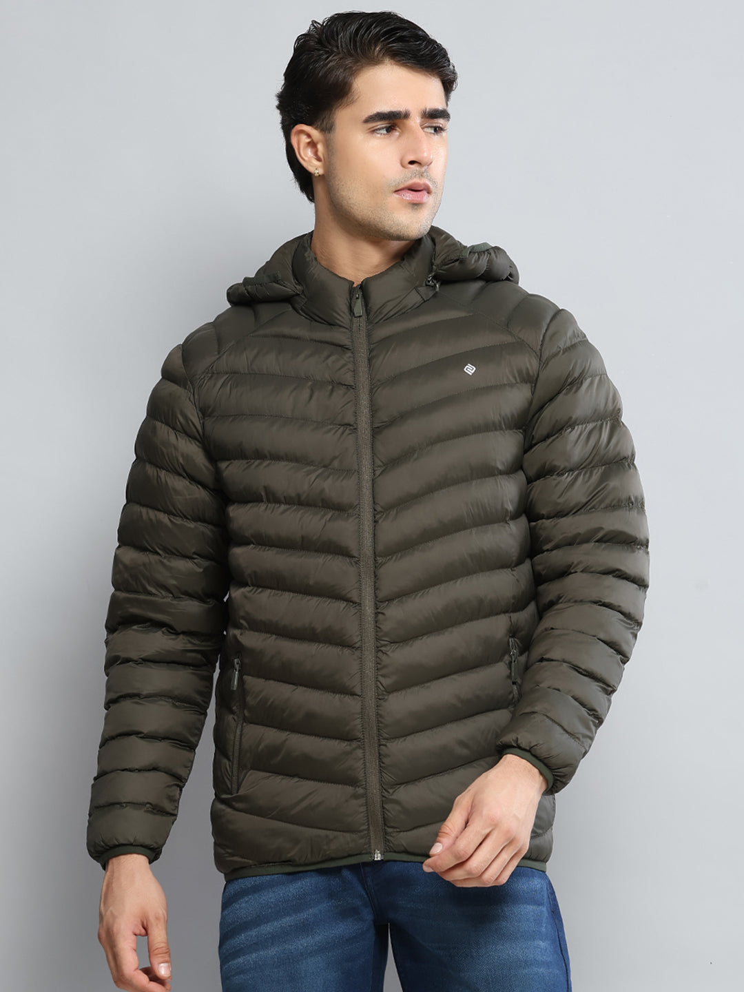 Men Olive Solid Hooded Full Sleeve Jacket - Goyalsons ShopMax