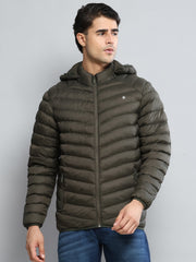 Men Olive Solid Hooded Full Sleeve Jacket - Goyalsons ShopMax