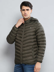 Men Olive Solid Hooded Full Sleeve Jacket - Goyalsons ShopMax