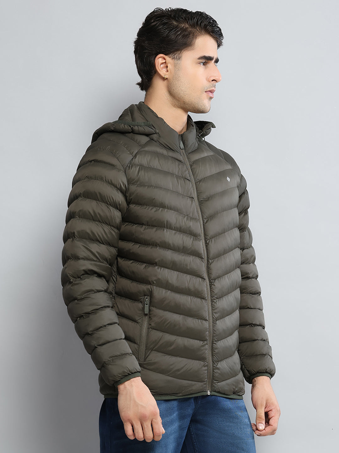 Men Olive Solid Hooded Full Sleeve Jacket - Goyalsons ShopMax