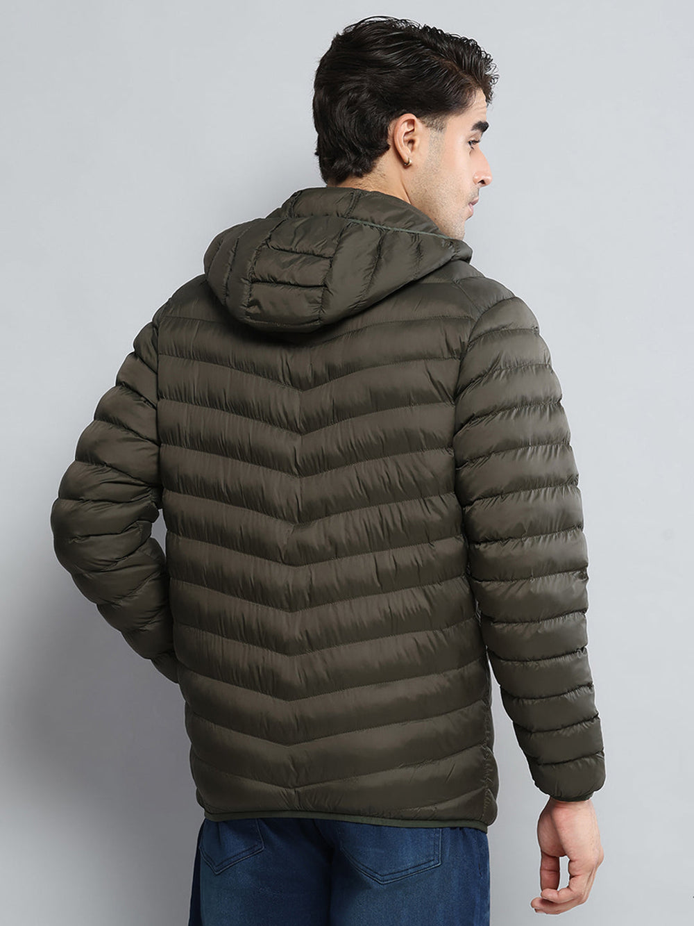 Men Olive Solid Hooded Full Sleeve Jacket - Goyalsons ShopMax