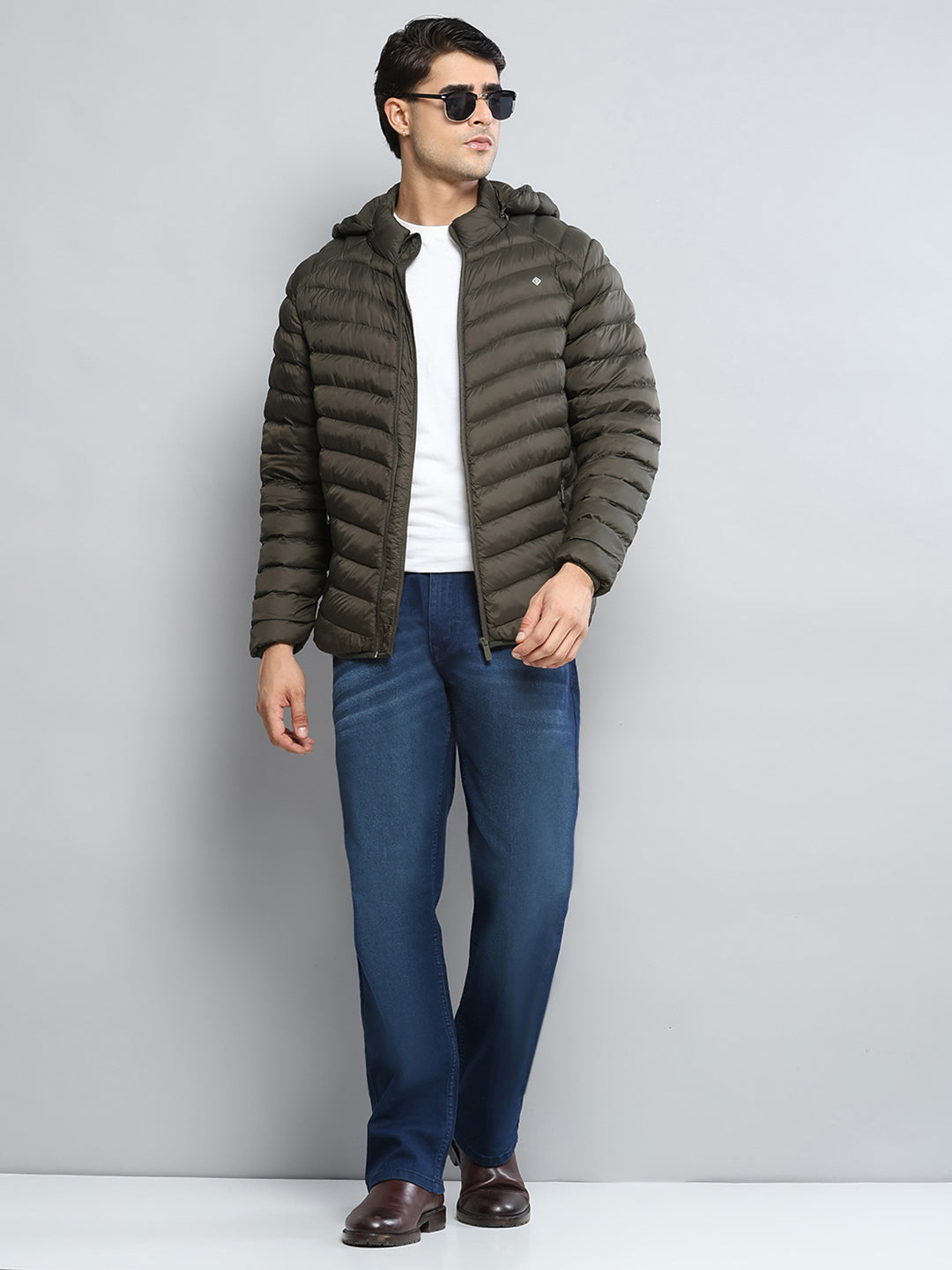 Men Olive Solid Hooded Full Sleeve Jacket - Goyalsons ShopMax