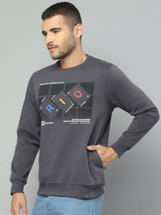 Men Charcoal Solid Round Neck Full Sleeve Sweatshirt