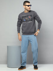 Men Charcoal Solid Round Neck Full Sleeve Sweatshirt