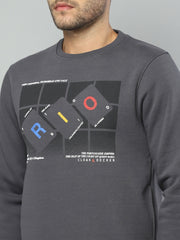 Men Charcoal Solid Round Neck Full Sleeve Sweatshirt