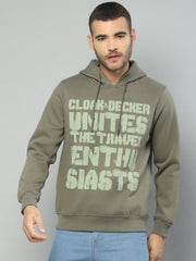 Men Olive Solid Hooded Full Sleeve Sweatshirt