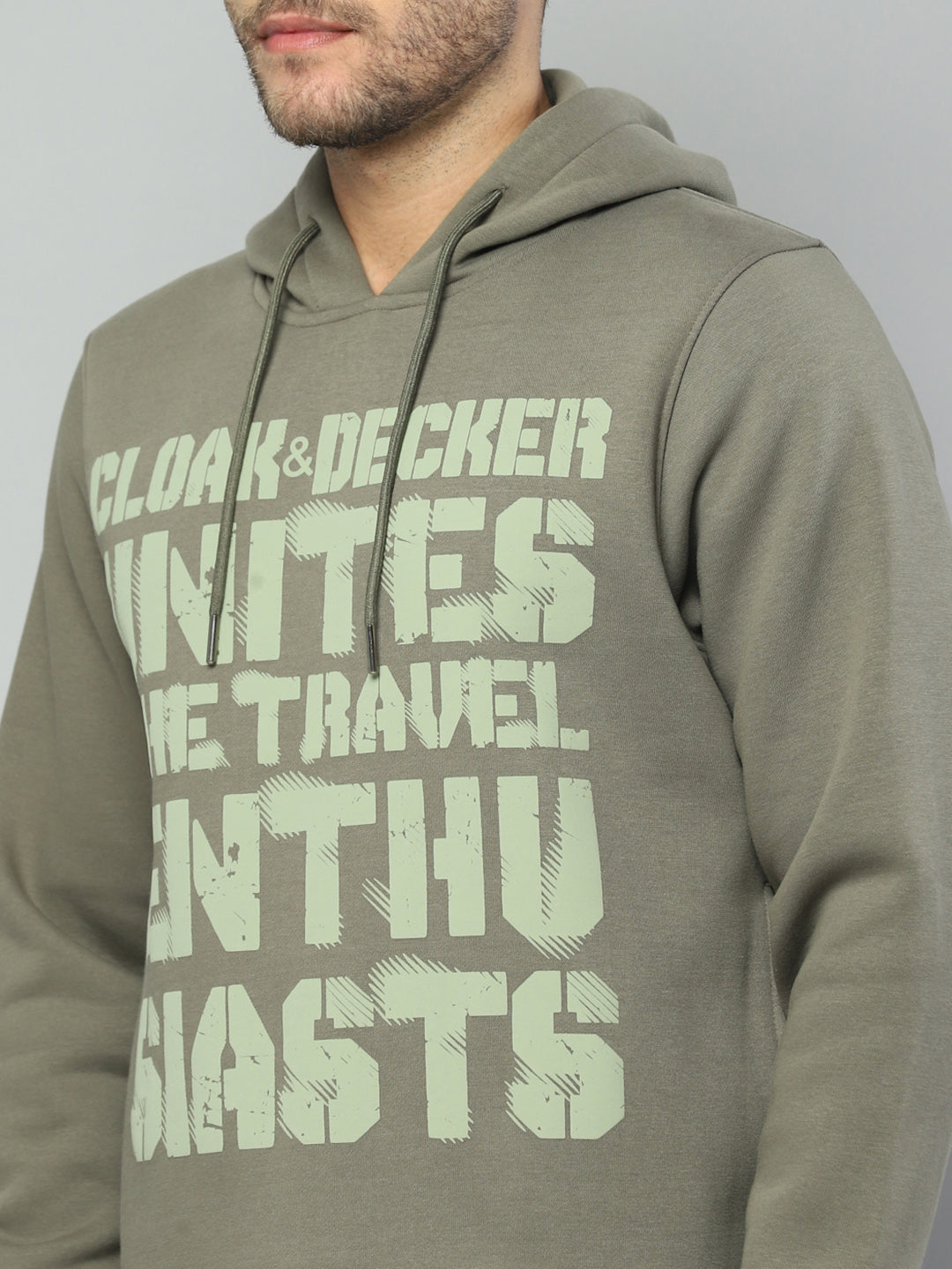 Men Olive Solid Hooded Full Sleeve Sweatshirt