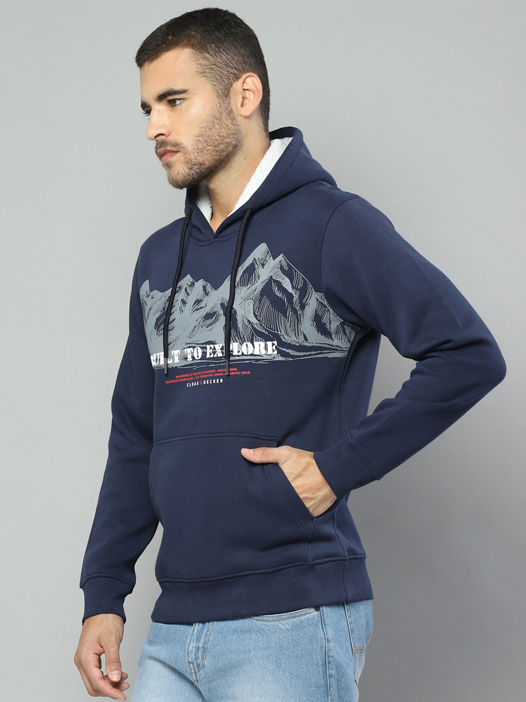 Men Blue Solid Hooded Full Sleeve Sweatshirt