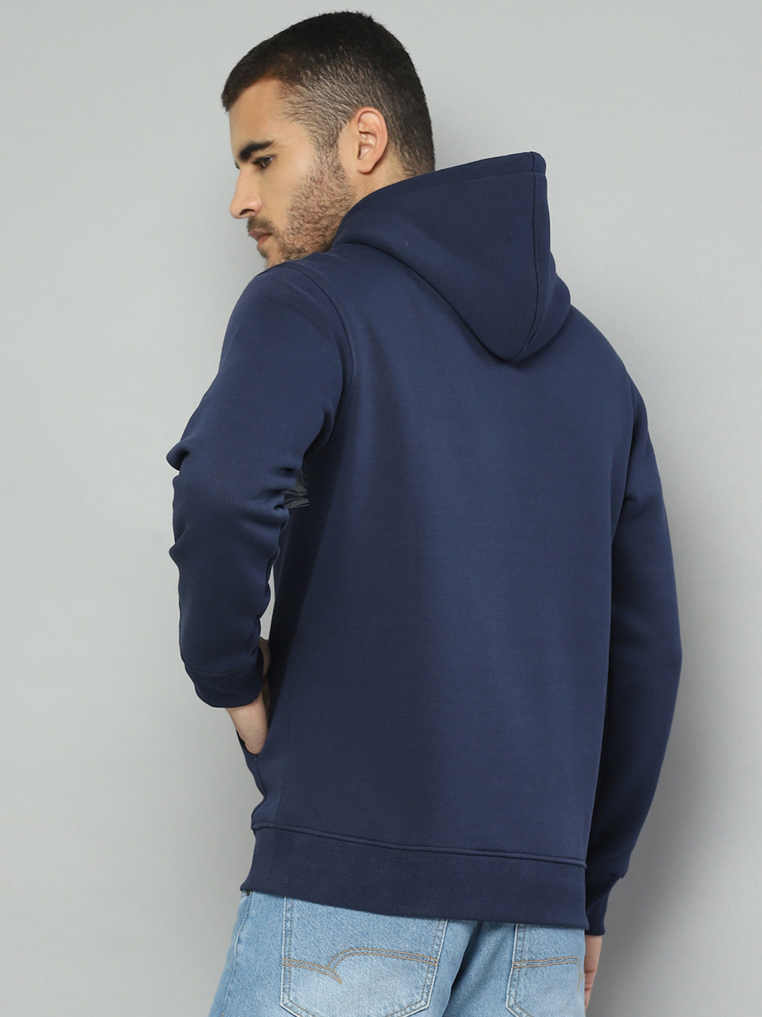 Men Blue Solid Hooded Full Sleeve Sweatshirt