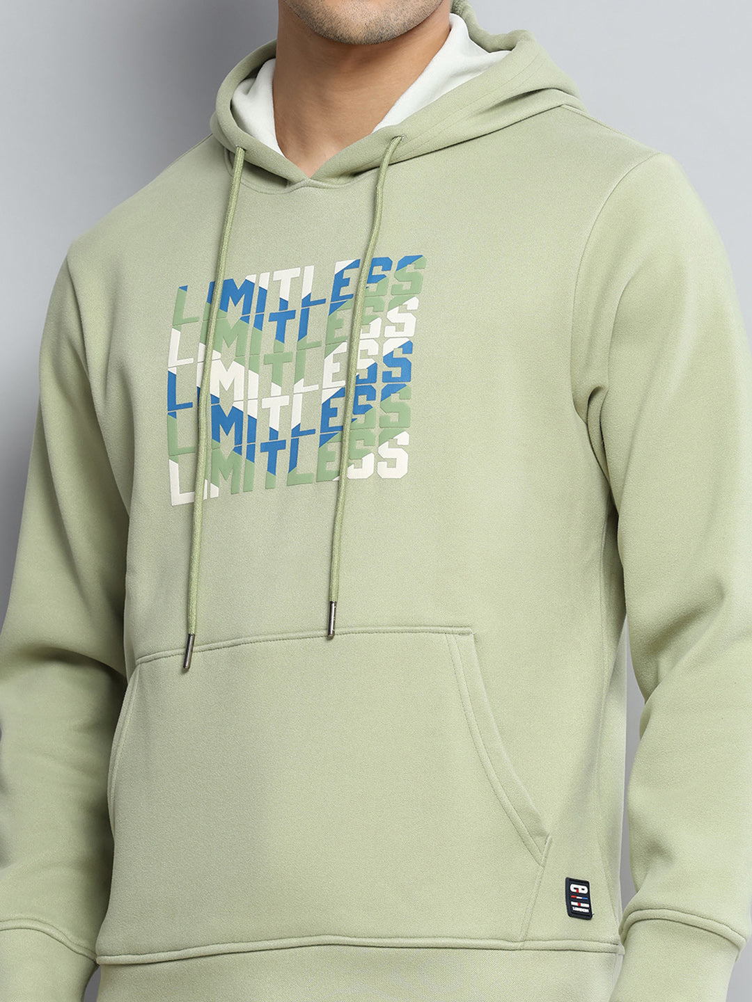Men Green Printed Hooded Full Sleeve Sweatshirt