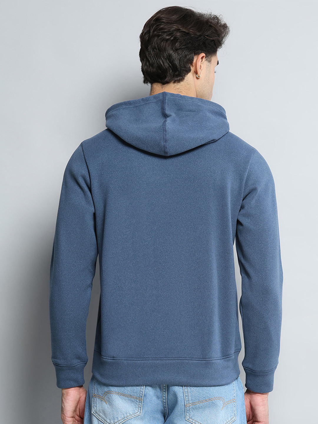 Men Blue Printed Hooded Full Sleeve Sweatshirt