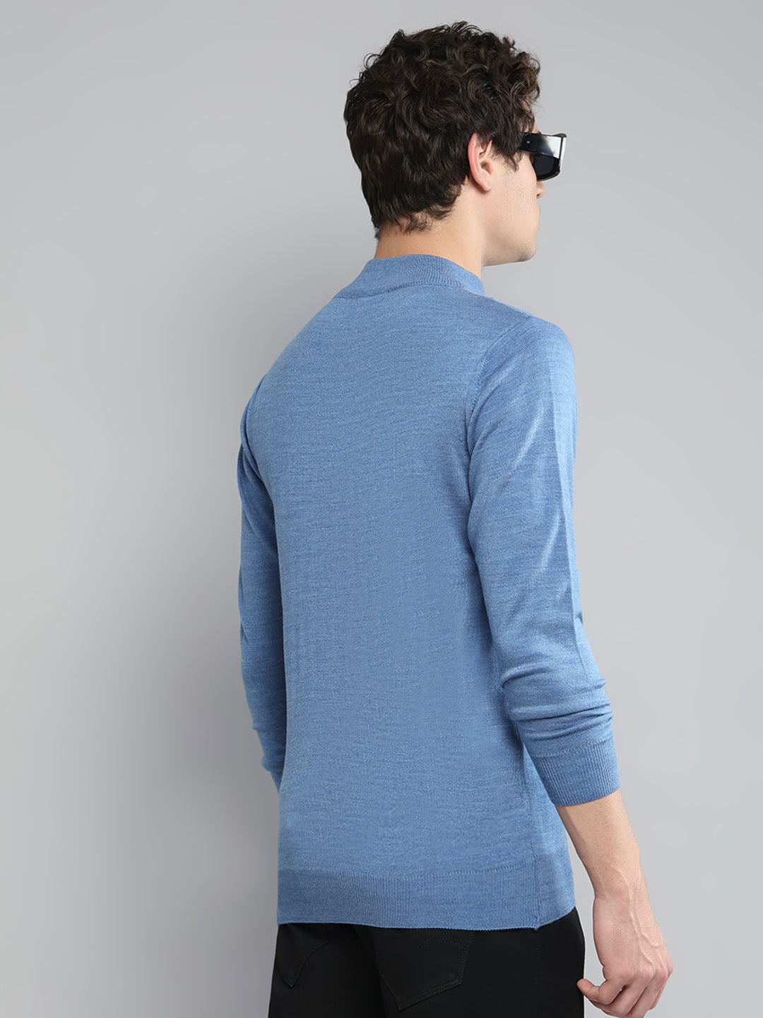 Men Blue Solid Turtle Neck Full Sleeve Pullover - Goyalsons ShopMax