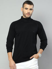 Men Black Solid High Neck Full Sleeve Pullover