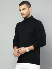 Men Black Solid High Neck Full Sleeve Pullover