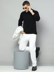 Men Black Solid High Neck Full Sleeve Pullover