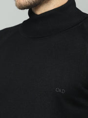 Men Black Solid High Neck Full Sleeve Pullover