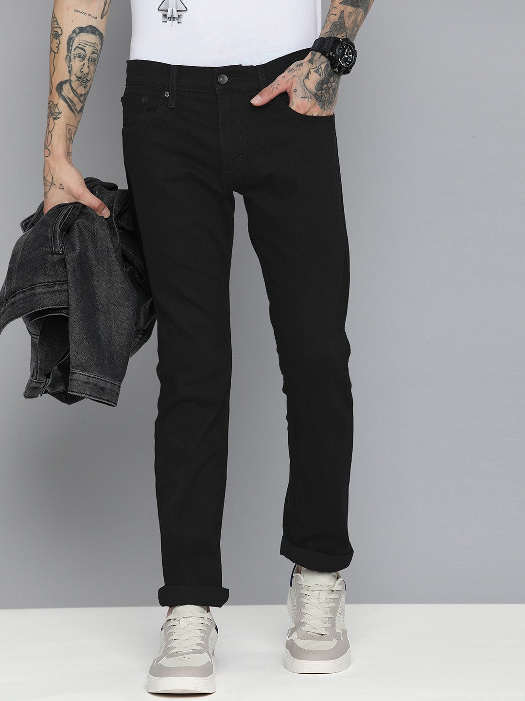 Men'S 65504 Black Skinny Fit Mid Rise Jeans