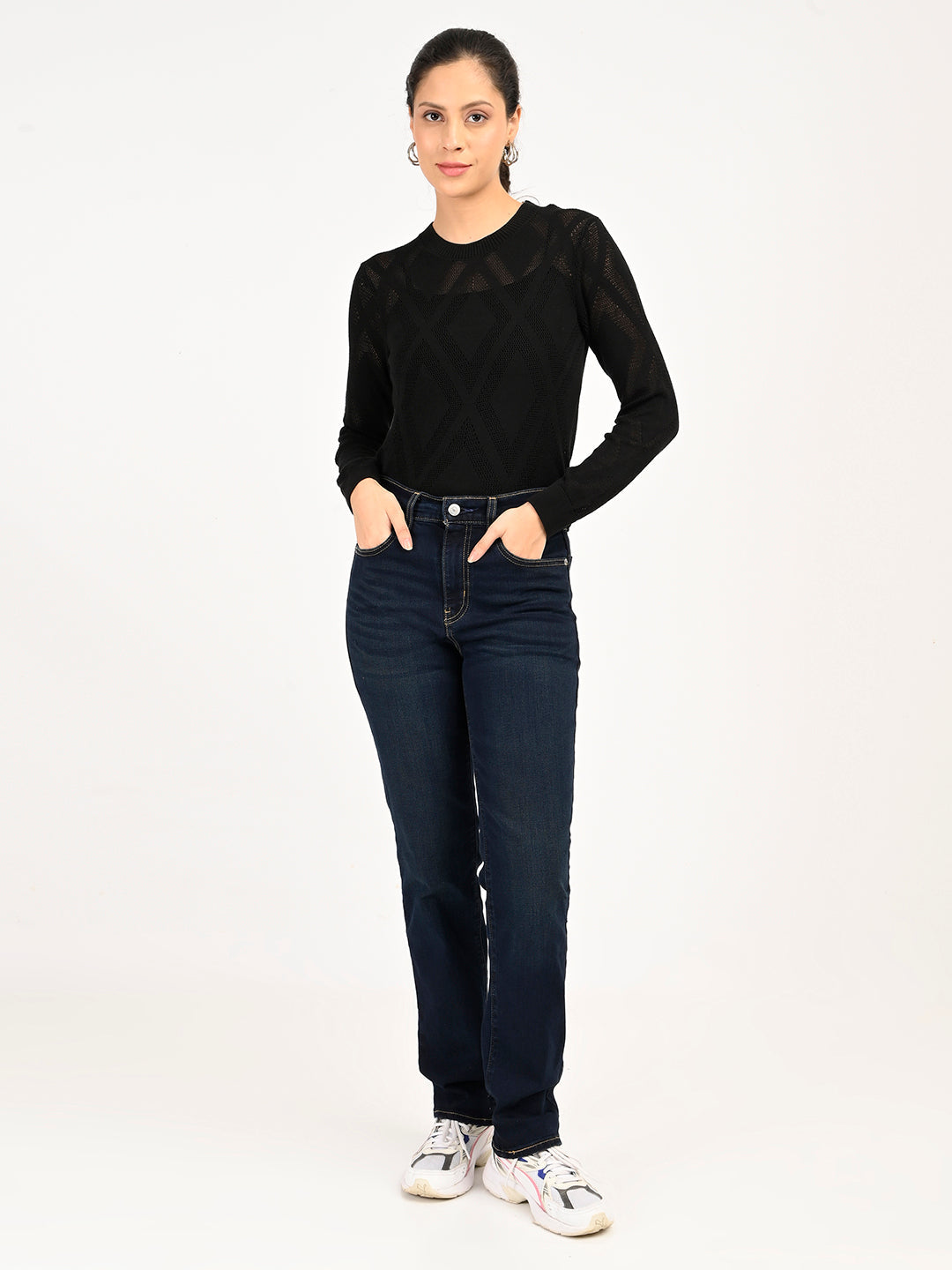 Women'S 724 Dark Blue Slim Straight Fit High Rise Jeans