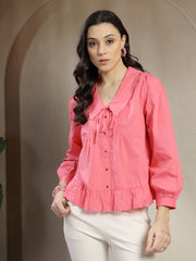 Gipsy Pink Cotton Blouse With Peter Pan Collar