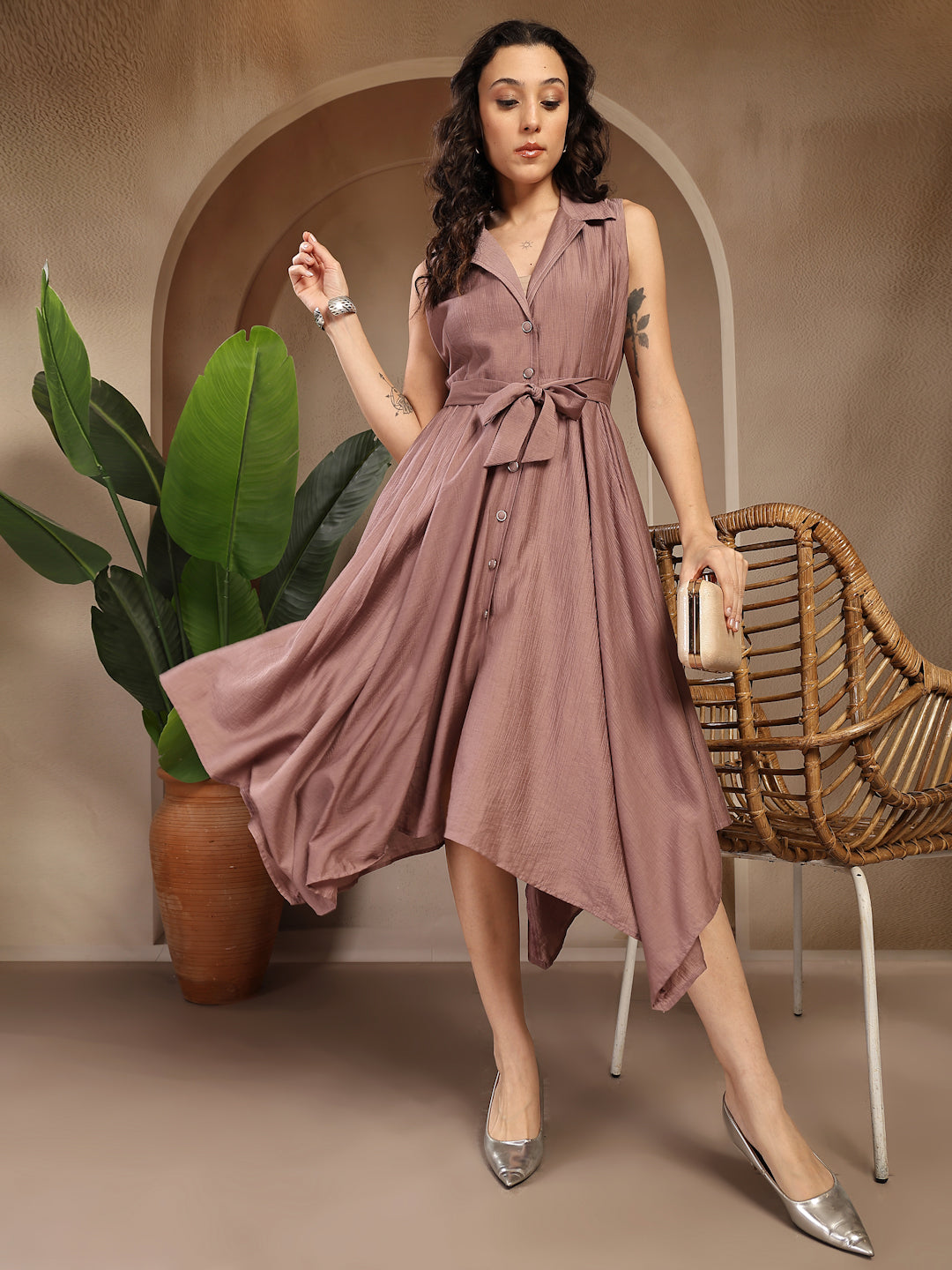 Gipsy Auberzine Solid Polyester Dress