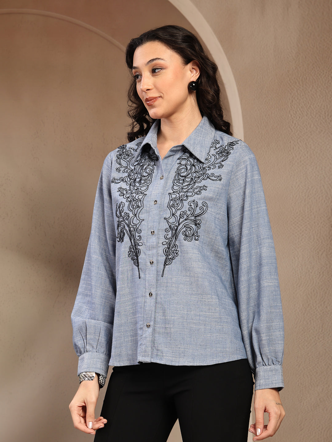 Gipsy Ladies Western Top F/S 6Shr252018 Den.Blu Ub Denim Blue