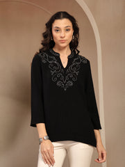 Gipsy Black Solid Linen Tunic