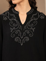 Gipsy Black Solid Linen Tunic