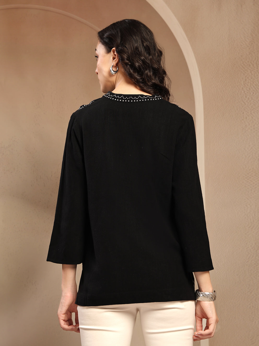 Gipsy Black Solid Linen Tunic